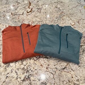 L.L. Bean men’s fleece pullover teal green orange 3XL XXXL stretchy 1/4 zip